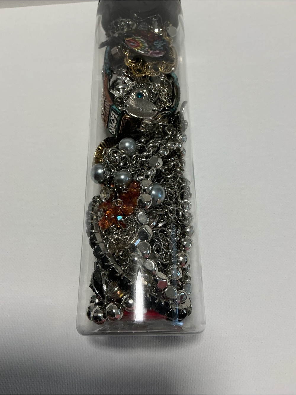 Clear Jewelry Tube Filled with 25 Mixed Costume Jewelry Multicolor Items. - Picture 4 of 15